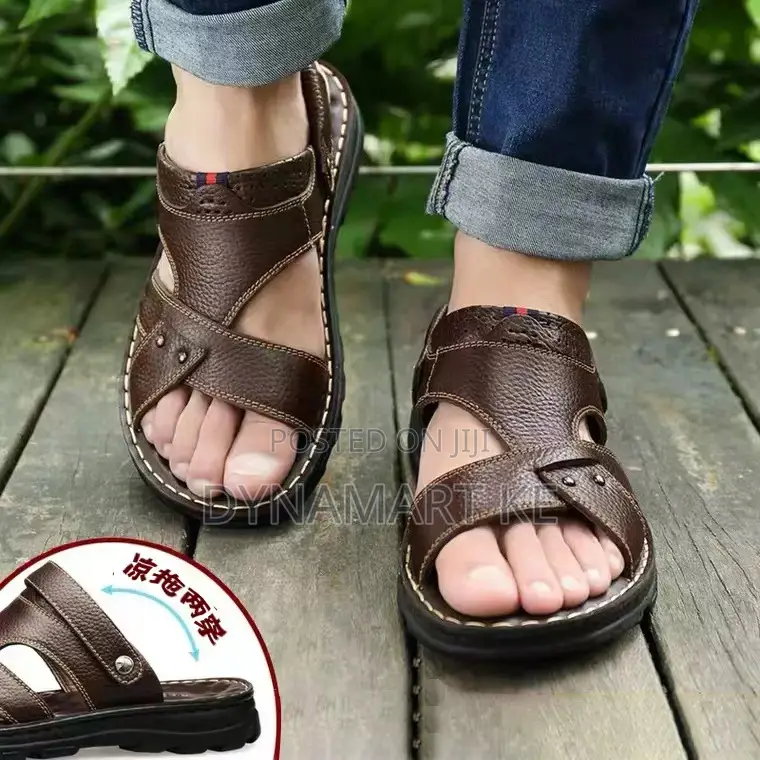 Cowhide Shoes Men's Sandals Slippers Leather Open Toe Sports