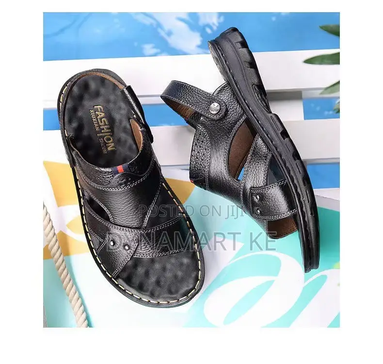 Cowhide Shoes Men's Sandals Slippers Leather Open Toe Sports