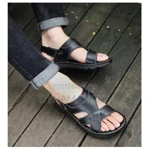 Cowhide Shoes Men's Sandals Slippers Leather Open Toe Sports
