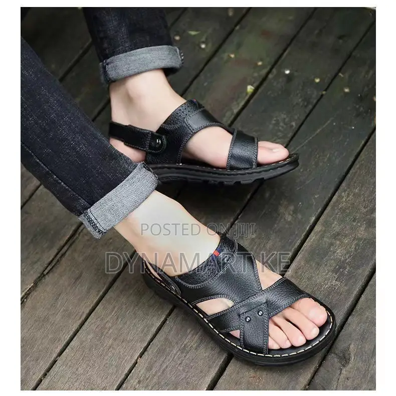 Cowhide Shoes Men's Sandals Slippers Leather Open Toe Sports