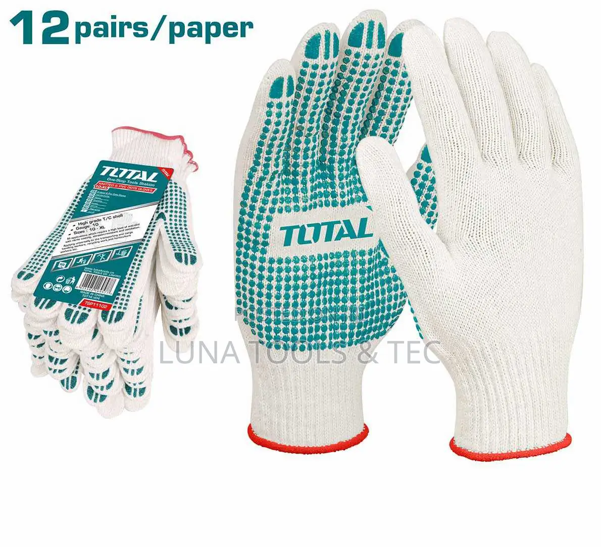 Total Tsp11102 Knitted PVC Dots Gloves Size: 10 (Xl)-12pairs