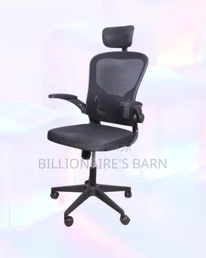 Grey Office Chair — Workday Comfort, Flip-Up Arms Convenience
