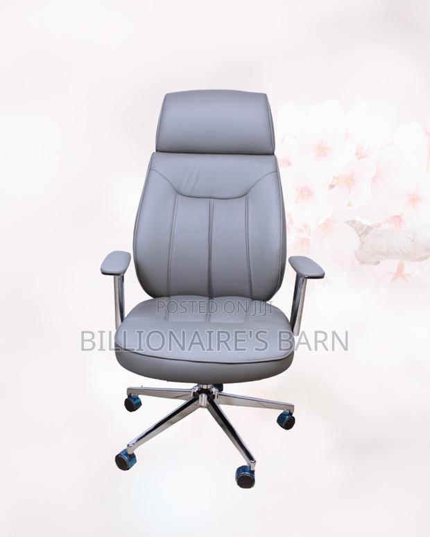 Grey Executive Leather Office Chair High-Back • Chrome Base Stability