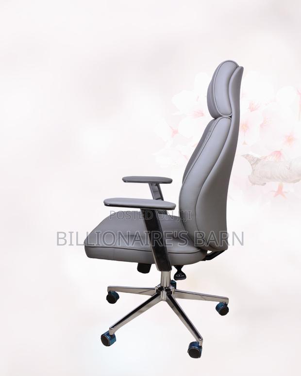 Grey Executive Leather Office Chair High-Back • Chrome Base Stability - thumbnail 2