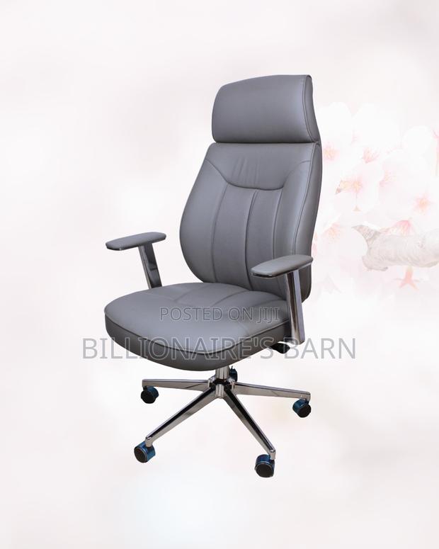 Grey Executive Leather Office Chair High-Back • Chrome Base Stability - thumbnail 3