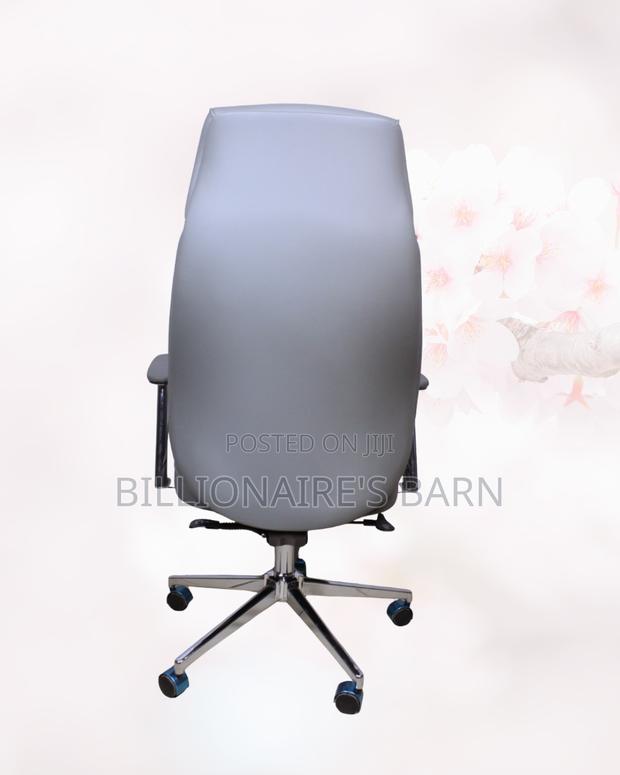 Grey Executive Leather Office Chair High-Back • Chrome Base Stability - thumbnail 4