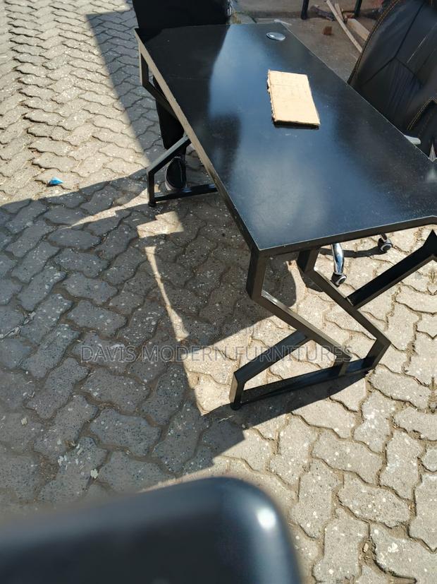 Industrial-Style Black Metal Desk/Table With Modern Geometric Base - main view
