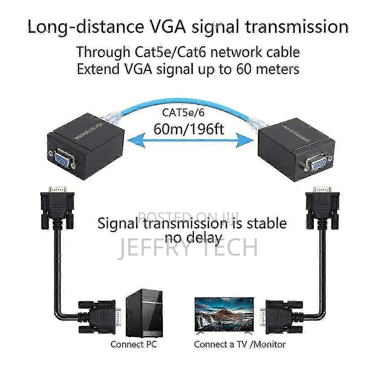 1 Pair Vga Extender 60m Vga to Rj45 Signal Extender Cat5e/6 Lan Ethern