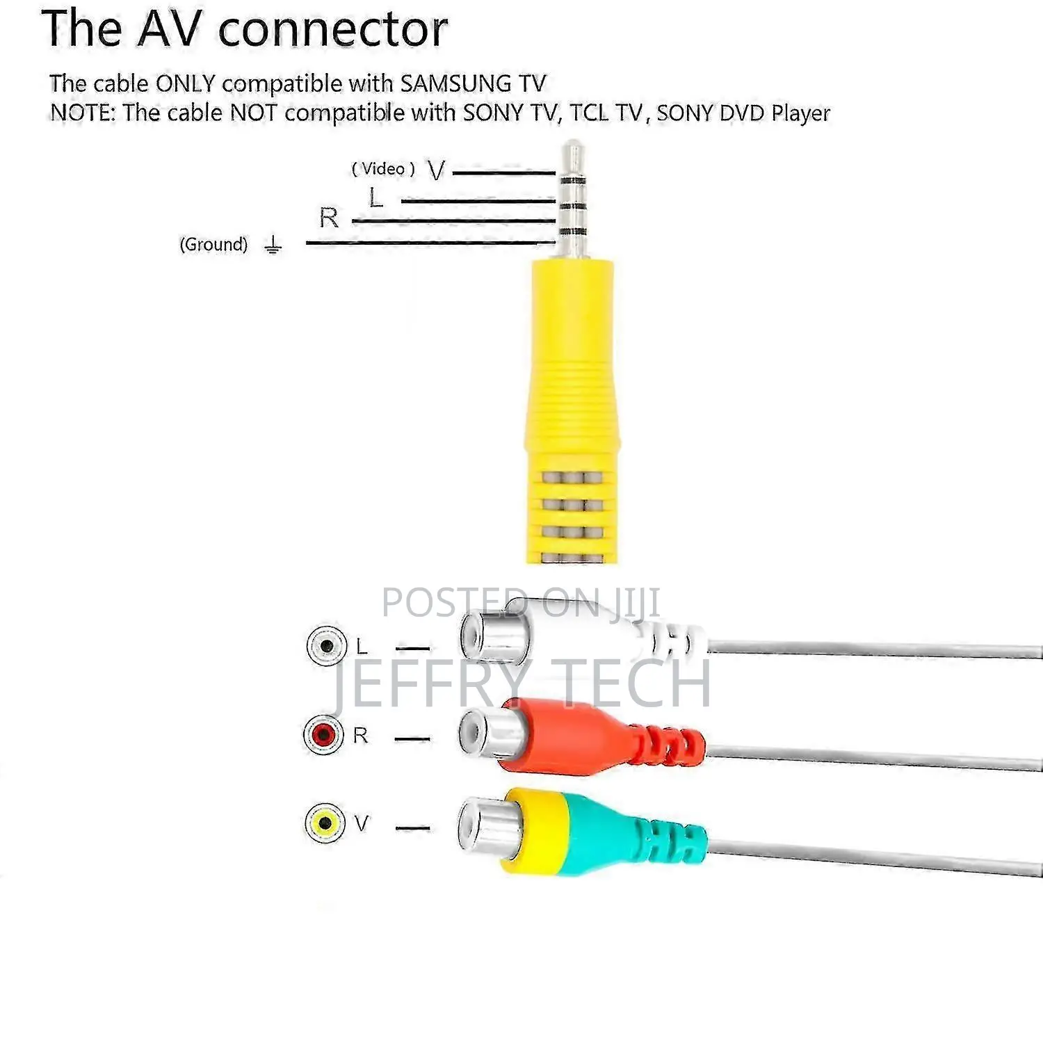 Video Av Component Adapter Cable Replacement for TCL Tv, 3 Rca to 3.5m