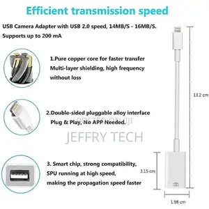 8 Pin to Single Usb Port Camera Adapter, Support Ios 9.2 or Above (Whi