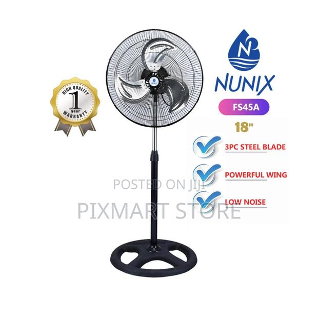 Nunix 18 Free Standing Fan With Durable Steel Blades, Powerful Airflow