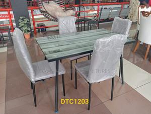 4-Piece Modern Dining Set: Glass-Top Table With Black Metal Frame - thumbnail 2