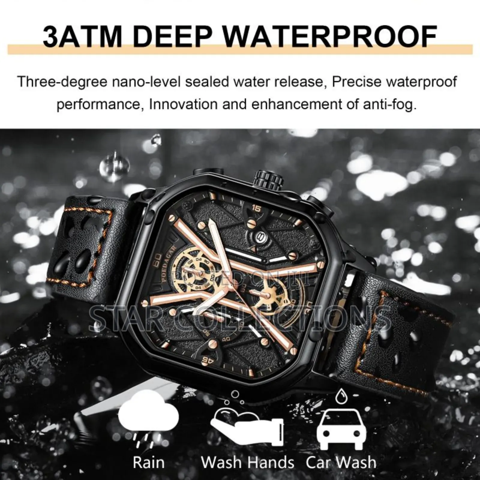 Pure Leather Water Resistant Watch for Men