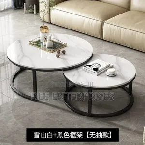 2 in 1 Pure Marble Table With Black Stand