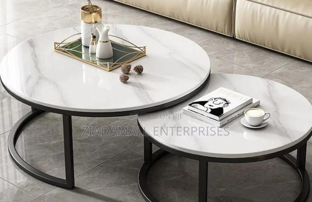 2-in-1 Pure Marble Table With Black Metal Stand