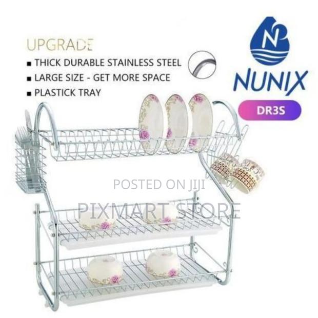 Nunix 3‐Tier Dish Rack With Drain Board – Stainless Kitchen Organizer - main view
