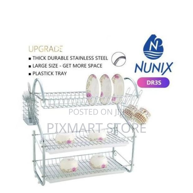 Nunix 3‐Level Dish Drying Rack With Drain Board – Space‐Saving Storage - main view