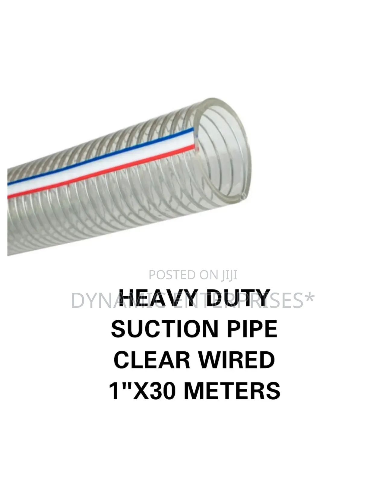 1" Heavy Duty Clear Wired Suction Hose Pipe - 30 Meters