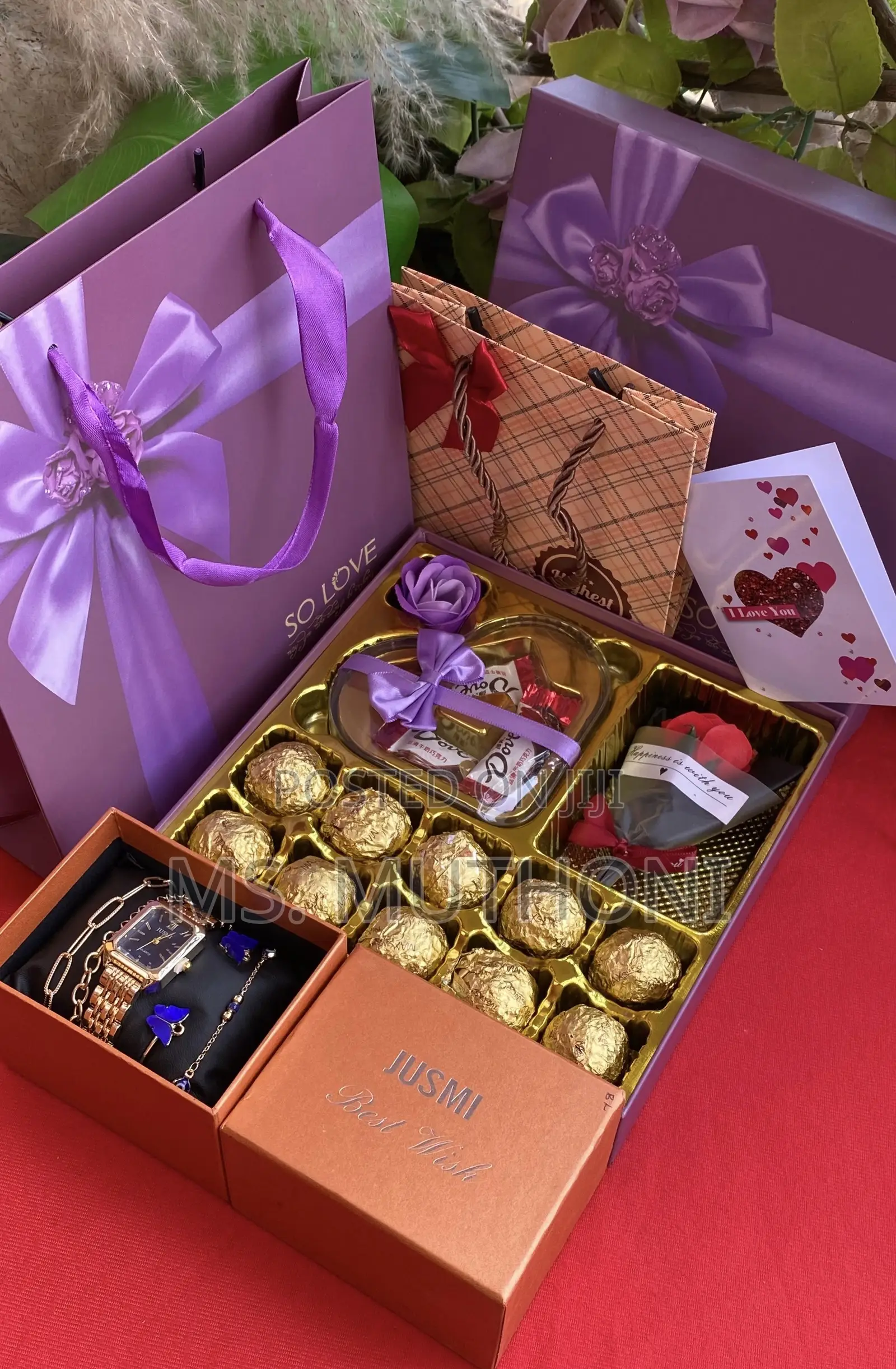 Assortment of Chocolates,Wrist Watch , Teddy Bear Valentines Gift Set
