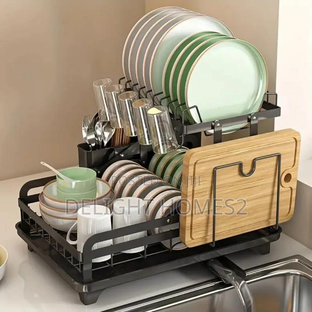 2 Tier Foldable Dish Drying Rack With Drip Tray_care - thumbnail 2