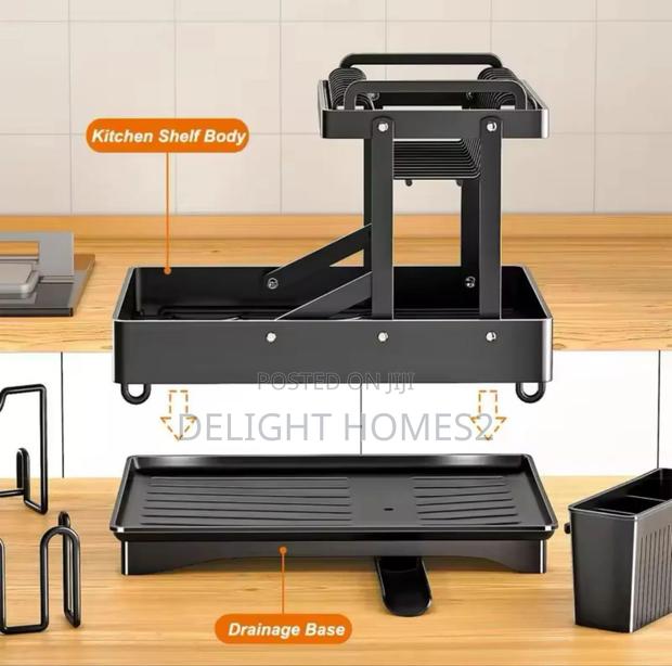 2 Tier Foldable Dish Drying Rack With Drip Tray_care - thumbnail 3