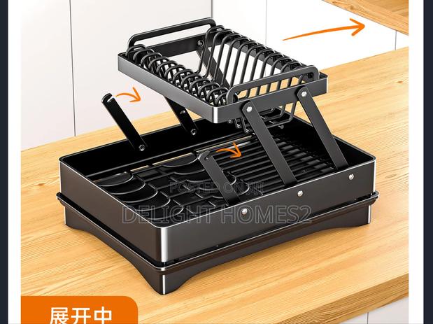 2 Tier Foldable Dish Drying Rack With Drip Tray_care - thumbnail 4