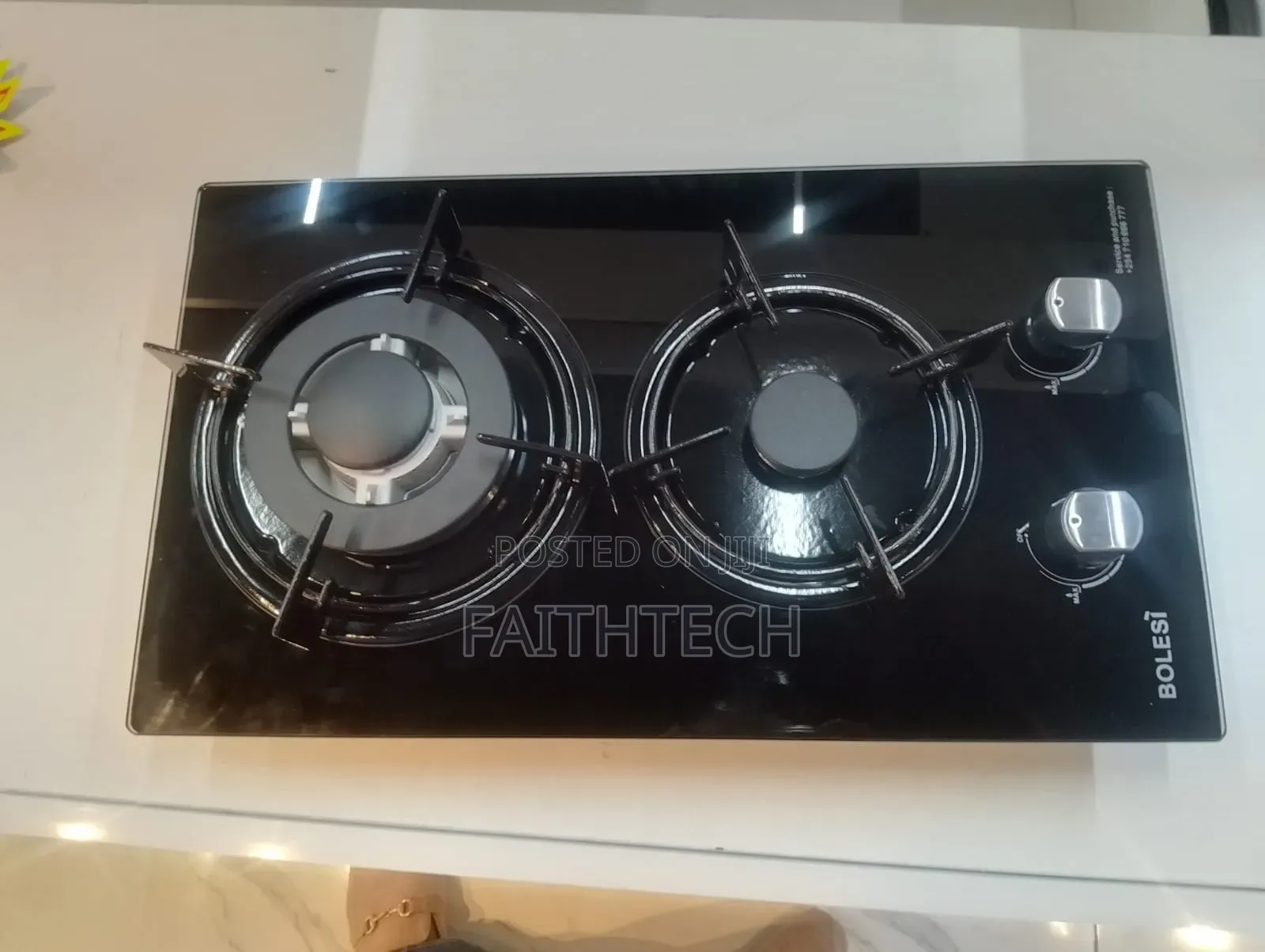 Bolesi Hob 2 Burners Inbuilt Gas Glass Tampared Hod