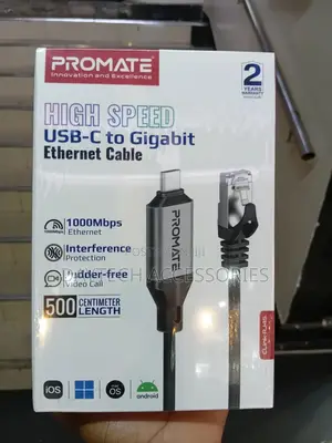 Promate Clink-Rj45 1gbps Usb-C to Rj45 Cable - 5m - Grey