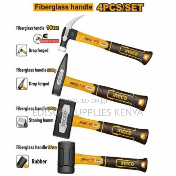 Ingco 4pcs Hammer Set, Claw Hammer, Rubber Hummer, Stoning Hammers - thumbnail 2
