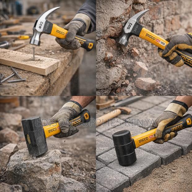 Ingco 4pcs Hammer Set, Claw Hammer, Rubber Hummer, Stoning Hammers - main view