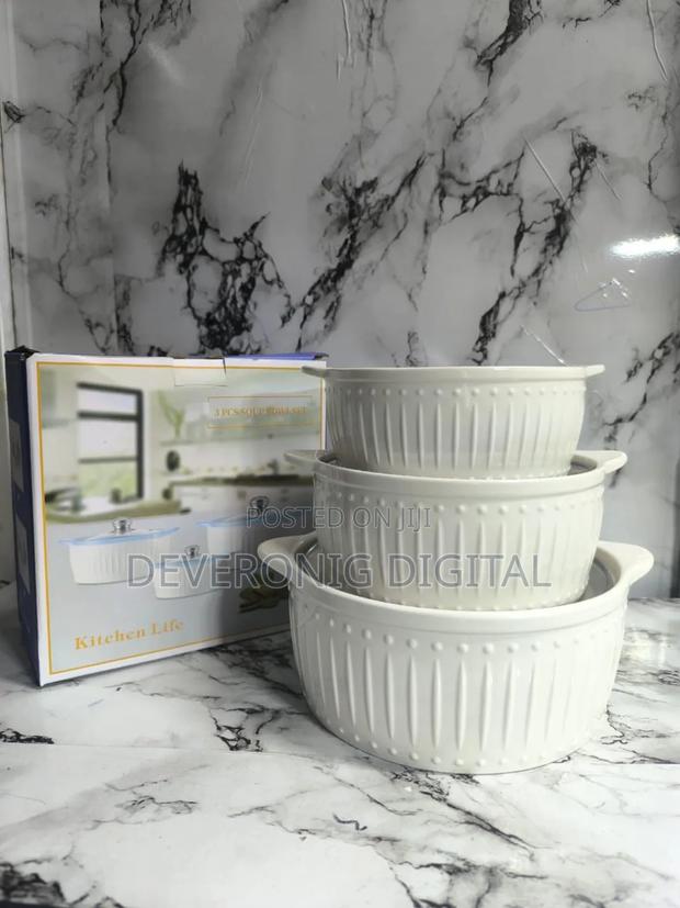 *3pcs Set Ceramic Casserole Serving Dishes With Glass Cover*