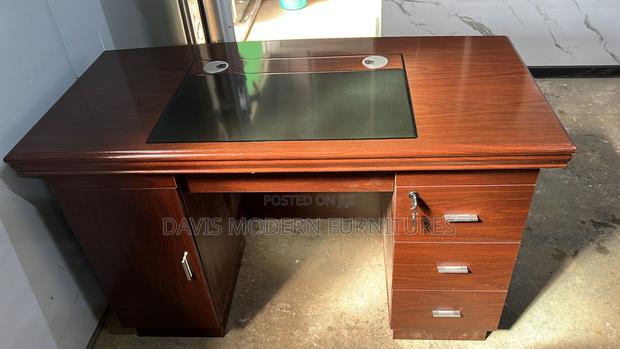 Mahogany Executive Desk With Glass Top Lockable Drawers - main view