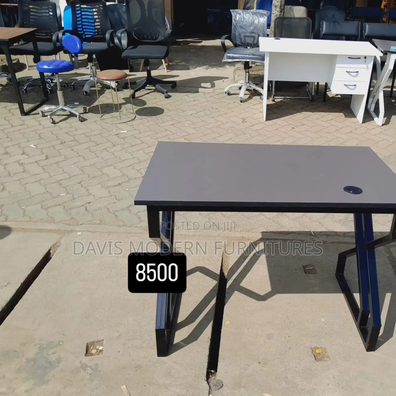 Sleek Modern Gray Office Desk With X-Frame Legs Cable Management