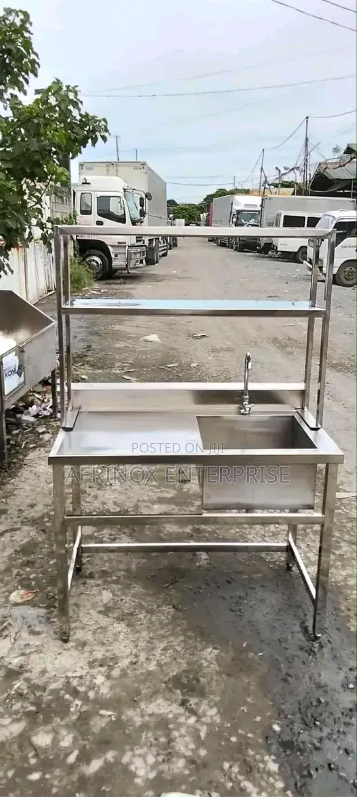 Stainless Steel Sink With Overhead Shelves