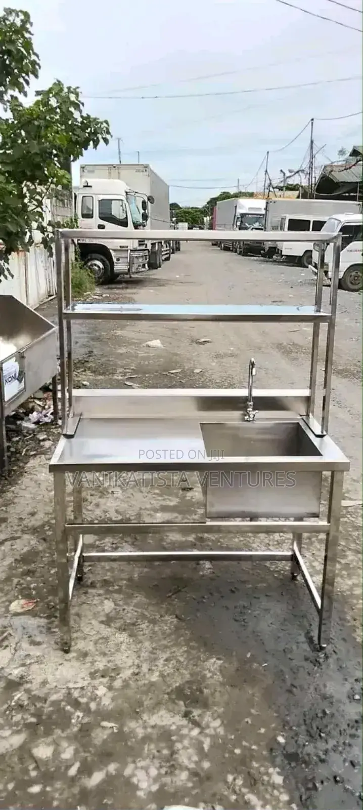 Stainless Steel Sink With Overhead Shelves