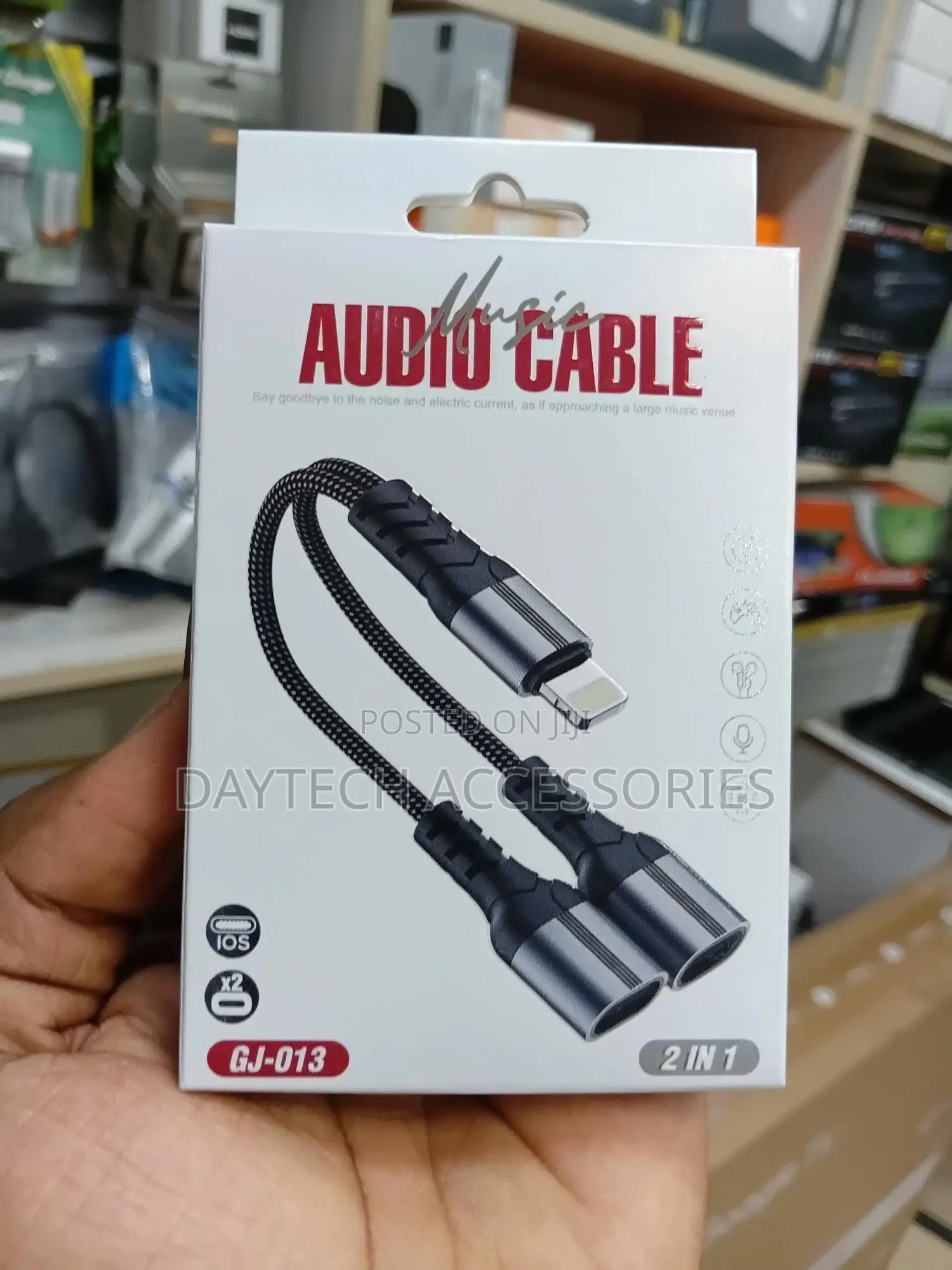 A Lightning Male to Dual Lightning Female Adapter.