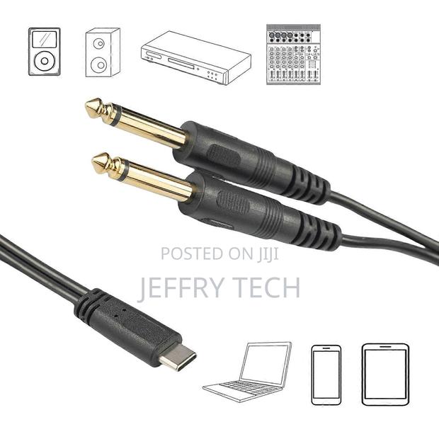 1 to 2 Usb C to 6.35mm Conversion Cable Type C to 1/4inch Connector Co - thumbnail 2