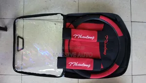 A Set Of 5seater Red Fabric Car Seats Covers
