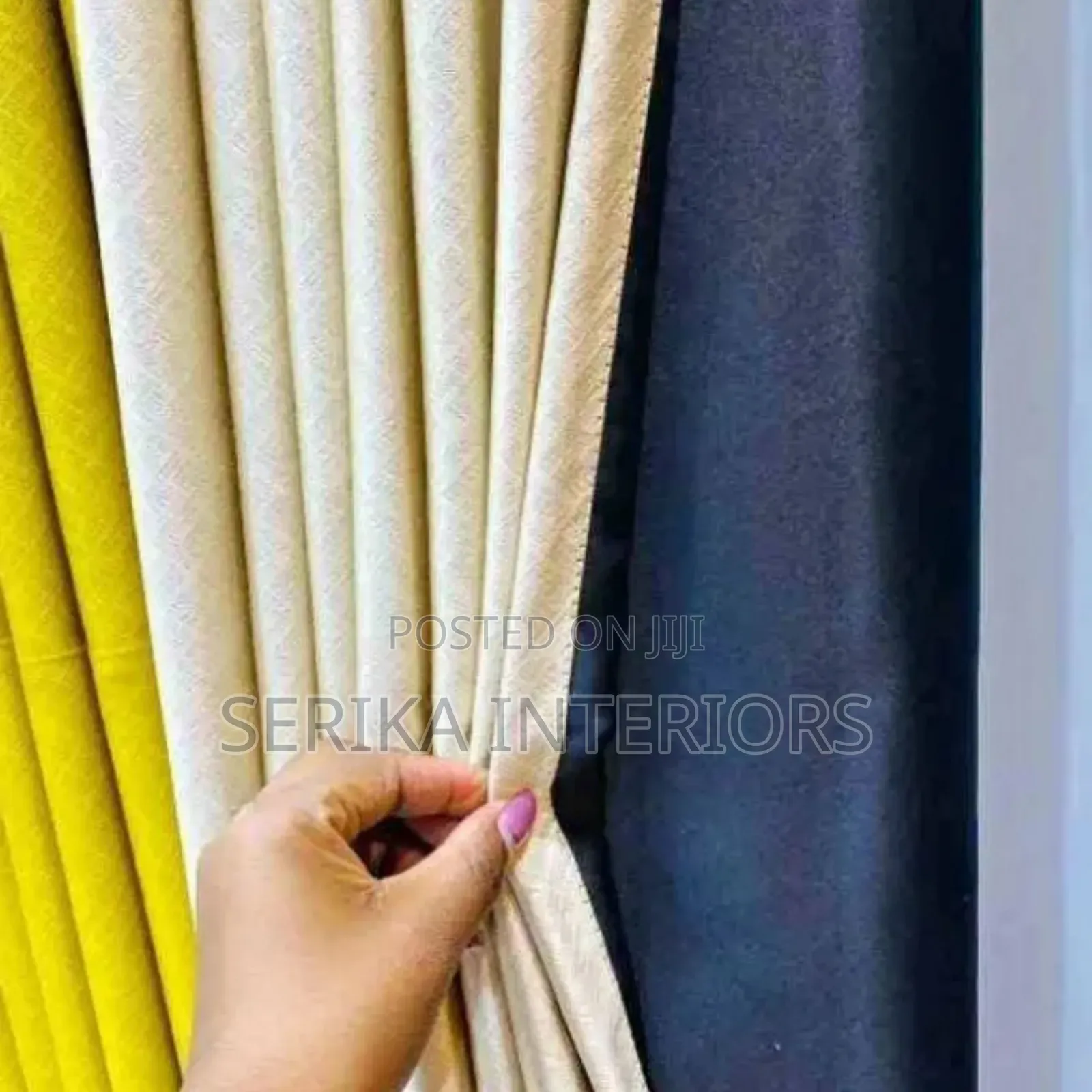 Double Layer Cream Block Out Curtains Curtains Environmental Friendly