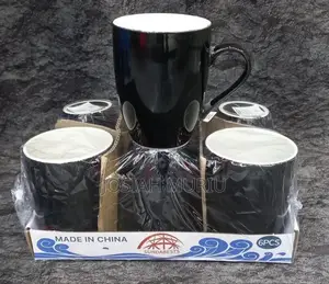 Sundabests 6-Piece Set of Black Ceramic Mugs.