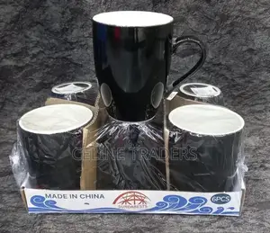 Sundabests 6-Piece Set of Black Ceramic Mugs.