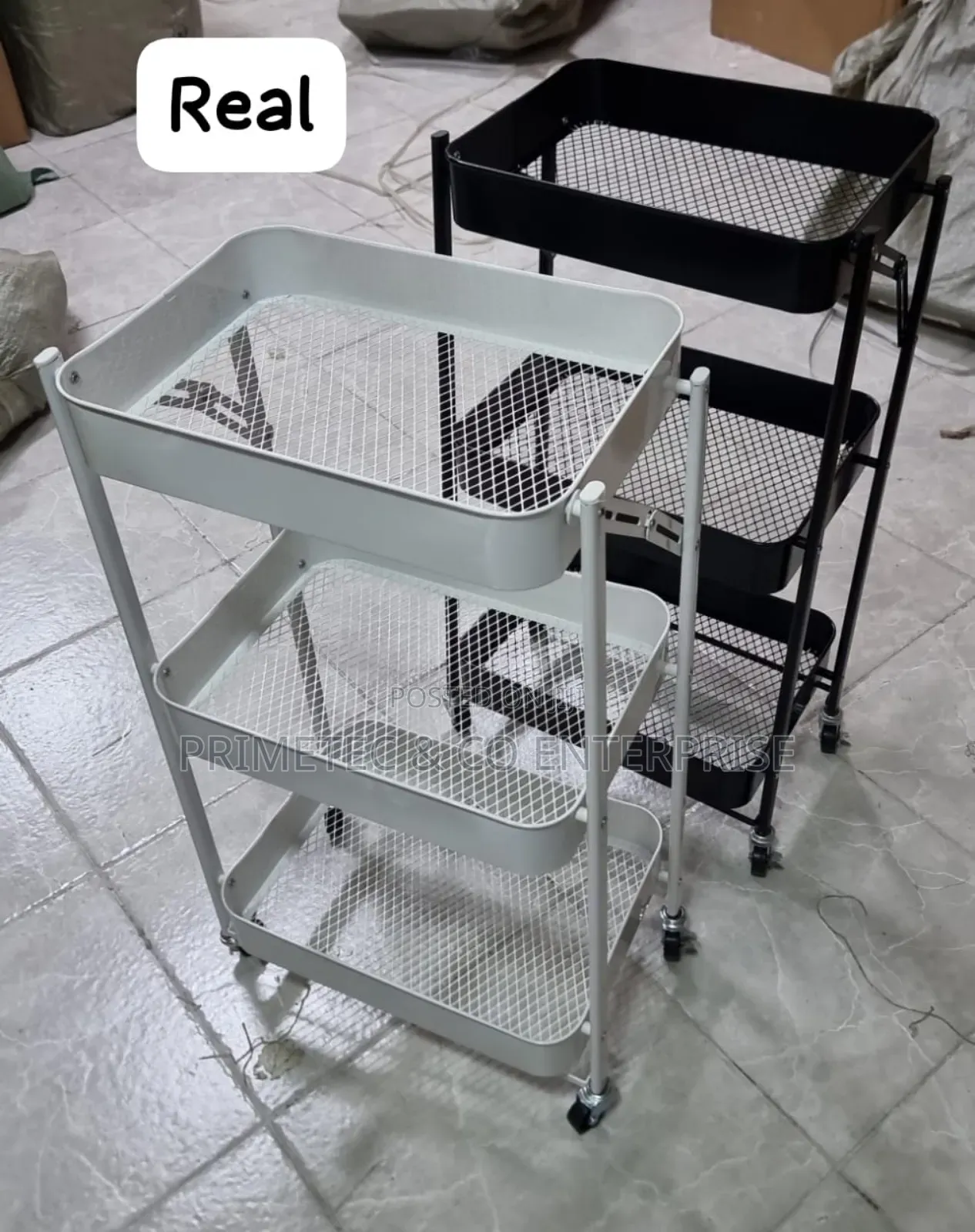 Foldable 3 Layer Metallic Mesh Trays Trolley Rack
