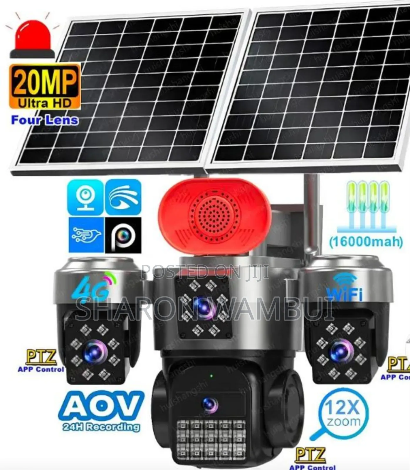 High Four Lens 4g Solar Camera With High Siren Alarm/Solar Camera