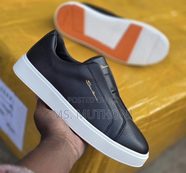 Brown /Black Leather Santoni Slip-on Sneakers - thumbnail 2