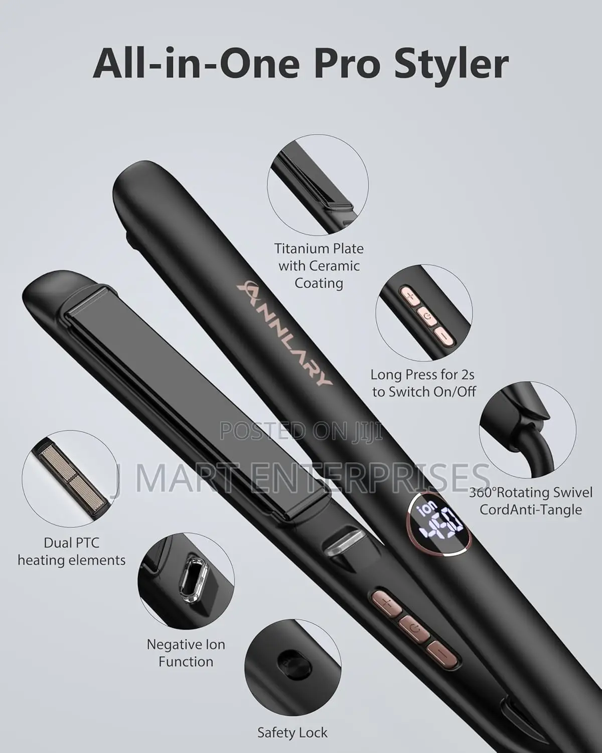 Hair Straightener 1 Inch Flat Iron and Curler 2 in 1