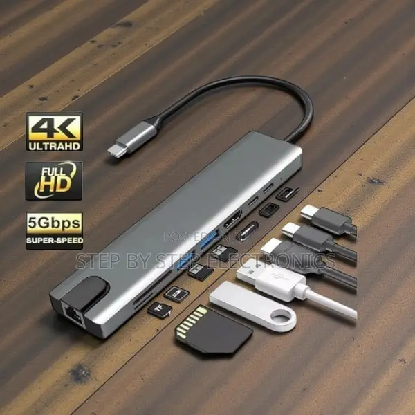 High Definition Multi Port Docking 8 in 1 Usb Type-C Hub Port Adapter