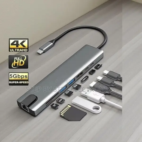 Uhd Video Support Docking Station 8 in 1 Usb Type-C Hub Port Adapter