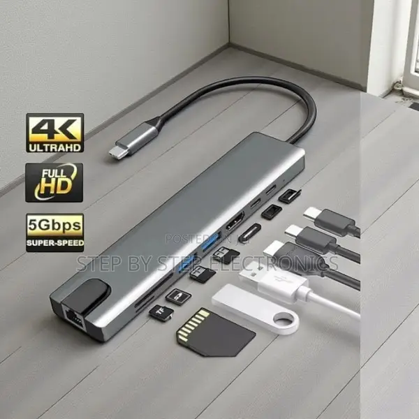 Quick Charging Usb 3.0 Support Hub 8 in 1 Usb Type-C Hub Port Adapter