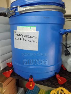 Automatic Red Cups Poultry Drinkers With a Bucket - main view