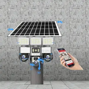 12mp 4g PTZ Rotating Triple Lens Solar CCTV Cam With Solar Flood Light